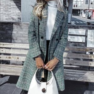 Houndstooth Lapel Neck Pea Coat
